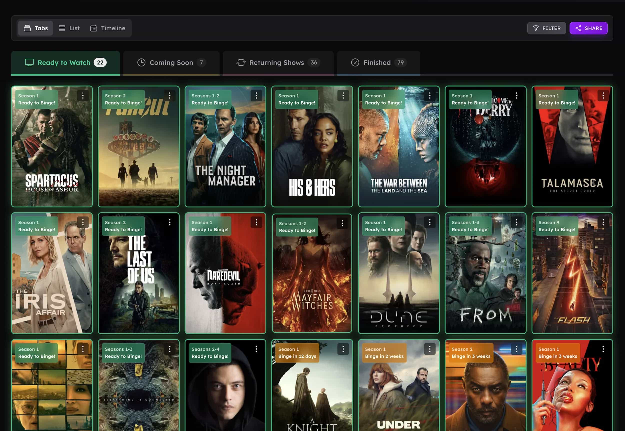 Desktop watchlist view